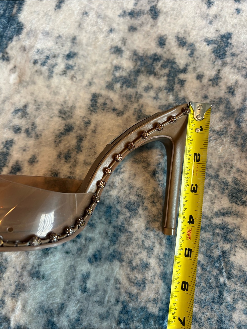 Steve Madden • Tan Clear Strap Stiletto Mule with Embellished Trim - Picture 4 of 6